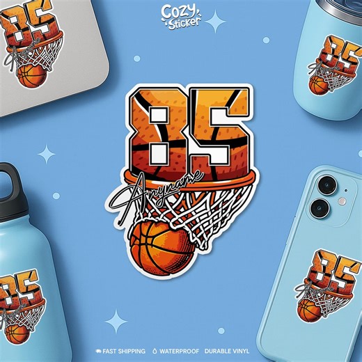 Custom Basketball Name Number Sticker, Personalized Basketball Sports Team Player Vinyl Sticker Laptop Decal Water Bottle Gift - Etsy