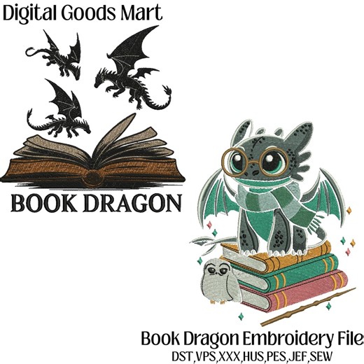 Book Dragon Embroidery Bundle | Reading Quotes Embroidery Designs | Book Club Library Stitch Files | Literary Machine Embroidery Set - Etsy