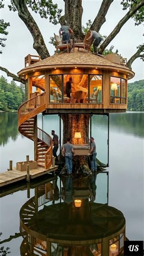 Treehouse Built from Wood 🌿 | Amazing DIY Nature Shelter #satisfyingvideo #shorts #transformation