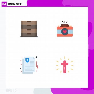Download Pack of 4 Modern Flat Icons Signs and Symbols for Web Print Media such as document care storage video cam insurance Editable Vector Design Elements for free