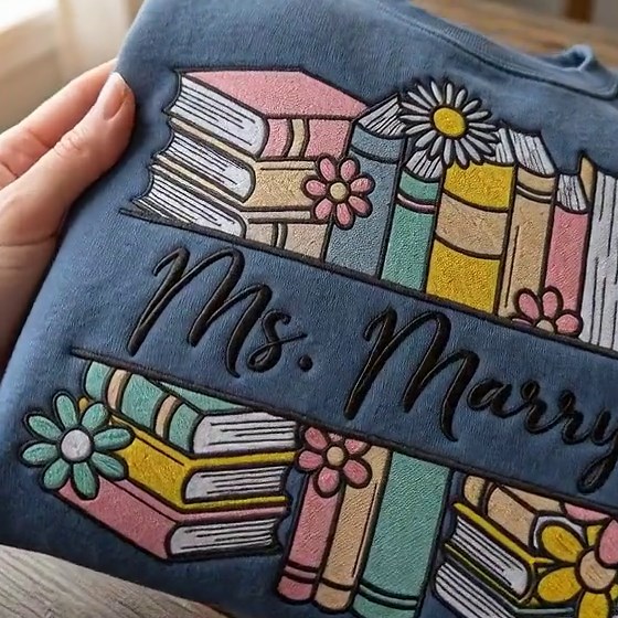 Teacher Embroidery Design, Custom Teacher Name Books Floral Stack Machine Embroidery File PES DST, Personalized Teacher Gift Back to School - Etsy