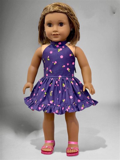 Purple Halter Sun Dress With Pink Flowers for 18-inch Doll - Etsy