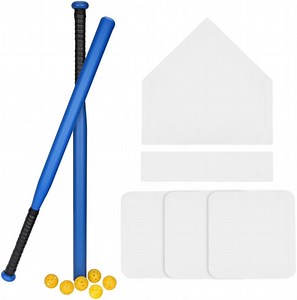 Baseball Bat Set 13 Pcs Include 2 Plastic Baseball Bat 32 Inch & 6 Plastic Balls, 5 Throw Downs Base Indoor Outdoor for Baseball Softball Batting Practice Kids Youth Adult