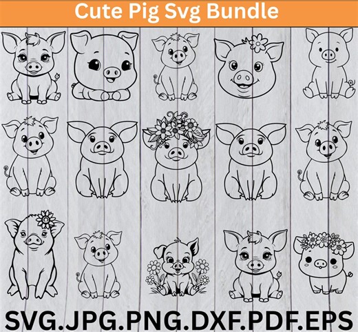 Cute Pig SVG Bundle | Funny Pig SVG | Farm Animal SVG | Piggy Clipart Png | Farm Life Cut Files for Cricut Silhouette - Etsy
