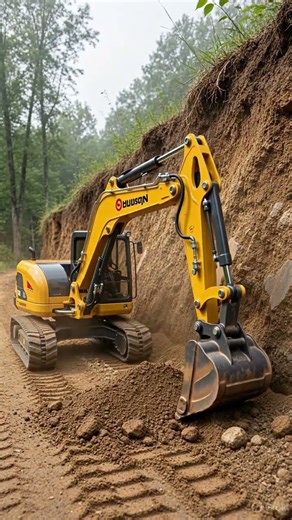 Hudson’s Playground RC Excavator Undercuts a Bank Until It Falls