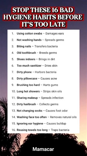 16K views · 98 reactions | STOP THESE 16 BAD HYGIENE HABITS BEFORE IT’S TOO LATE #healthtipsdaily #healthtips #DidYouKnow #fblifestyle #reelsvideoシ #reelsviralシfb #bodyawareness #healthfacts #badhabits | Mama Car | Facebook