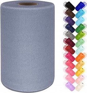 Tulle Fabric Roll 6 Inch by 100 Yards (300 ft) Tulle Ribbon Sheer Mesh Netting for DIY Tutu Skirt Gift Wrapping Wedding Baby Shower Birthday Halloween Party Decorations Crafts, 34 Colors (Dusty Blue)