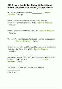 CIS Study Guide for Exam 3 Questions with Complete Solutions Latest 2025