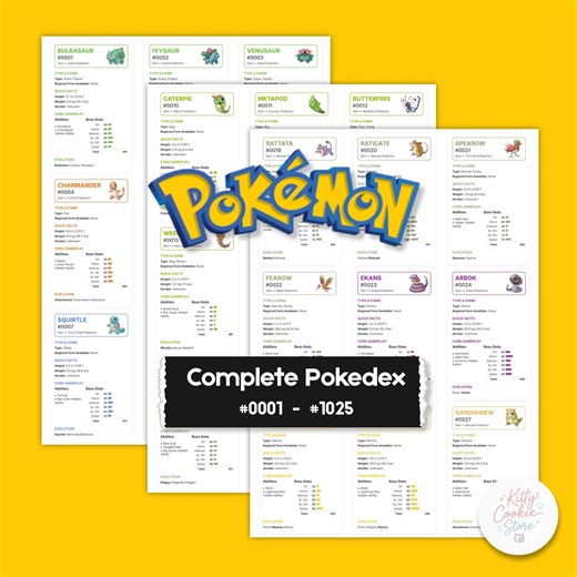 Pokémon National Pokédex 1025 Printable Binder Cards | Full HD Single Cards, 9 Card A4 Sheets | Complete 1–1025 Checklist | Digital Download - Etsy Canada
