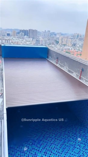 Electric aluminum alloy pool cover. #poolcover #aluminum #coverforpool #poolcovers #poolciverdesign #electricpoolcover | Sunripple Aquatics US