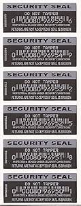 Security Labels "Do Not Tamper". Returns Are Not Accepted if Seal is Broken. Black With White Printing Tamper-Evident X 500, Each With Unique Serial Numbers.
