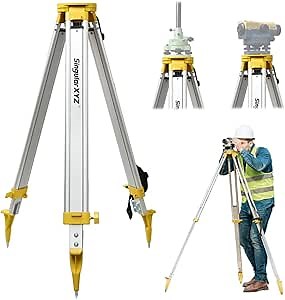 Aluminum Surveying Tripod, Heavy Duty Construction Transit Tripod with Quick Clamp, 5/8-Inch-11 Threaded Flat Head for RTK Base Station, Total Station & Laser Level