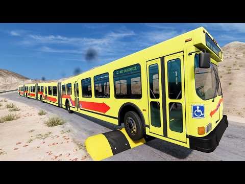 LONG BUS Vs MASSIVE SPEED BUMPS - BeamNG.Drive
