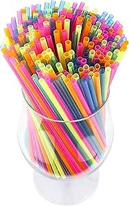 300 Neon Mini Bar Cocktail Straws - Coffee Drink Stirrers, Short Plastic Straws