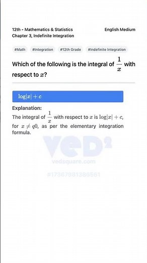 Integral of 1x Explained 12th Math Indefinite Integration