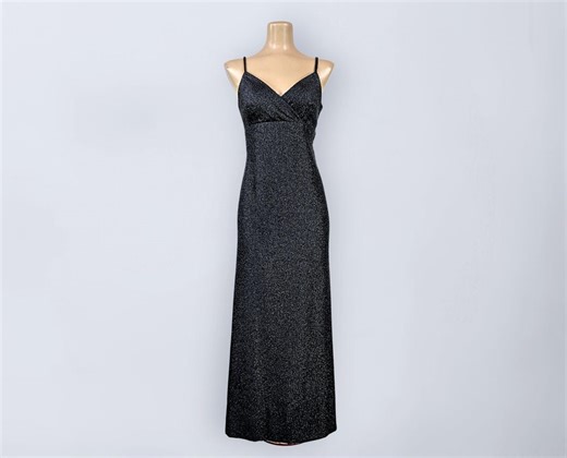Vintage 70s Black Metallic Tinsel Maxi Dress | Sparkle Empire Waist Disco Style | VFG - Etsy