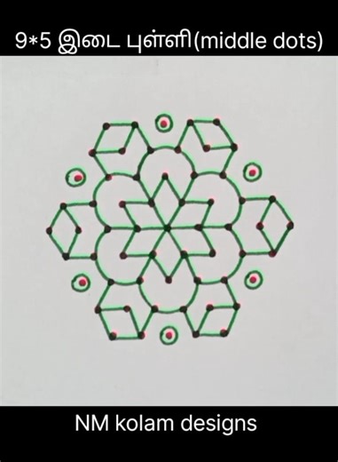 🌼9*5 middle dots kolam/daily kolam/easy kolam design🌼