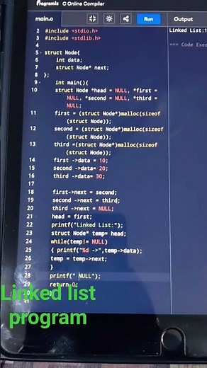 "C Linked List Program in Seconds"#clanguage #coding #shortsvideo #linkedlist #programminglanguage
