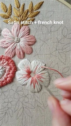 Basic flower embroidery with satin stitch and french knot🌸 #embroidery #tutorial #diy #handmade #art
