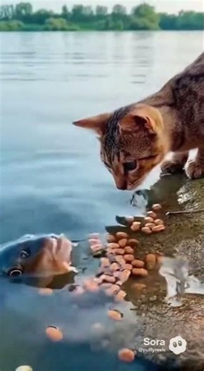 Curious Cat Watches Fish Rise for Dinner #cat #fish