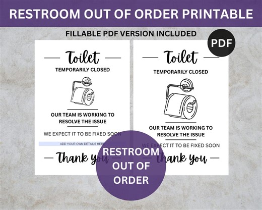 Restroom Temporarily Closed Printable, A4 PDF Out of Order Toilet Door Sign - Etsy UK