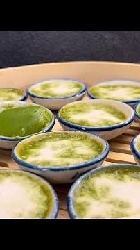 ขนมถ้วยเปียกปูนชาเขียวชาไทย/ขนมเปียกปูนในถ้วย/Thai pudding with Thai green tea