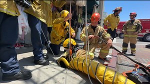 Your LAFD trains hard, every day, to be ready when the next unexpected problem needs to be solved. Yesterday, USAR and fire companies worked together to rescue a civilian trapped in a confined space beneath the street. #trainasifyourlifedependsonit #usar #hazmat #downtownla #lafd #losangelesfiredepartment #losangeles #firefighters | Los Angeles Fire Department