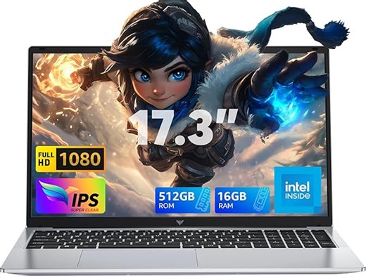 ACEMAGIC 17.3 Zoll Laptop,16GB DDR4 512GB SSD Notebook,N-95 Prozessor bis zu 3.6GHz Laptop Computer,WiFi, BT5.0,3*USB3.2,180° Öffnen und Schließen,Business