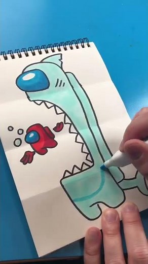 How to Draw an Among Us Shark Surprise Fold!!!