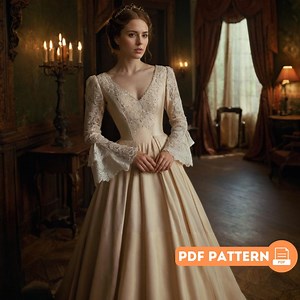 Victorian Wedding Dress PDF Sewing Pattern: Lace Bell Sleeve Bridal Gown (DIY Costume) - Etsy
