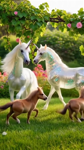 Magical Crystal Unicorns Playing in a Colorful Fantasy Garden 🦄✨