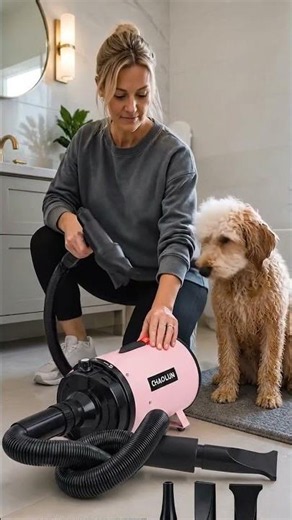 Dog Dryer for Pet Grooming, High Velocity Pet Hair Dryer with Heater, Adjustable Speed, 3 Nozzles...
