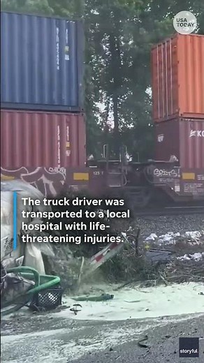 Train destroys septic truck crossing tracks in horrifying footage