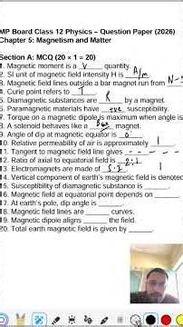 class 12th physics chapter 5 magnetism and matter MCQ for MP board exam