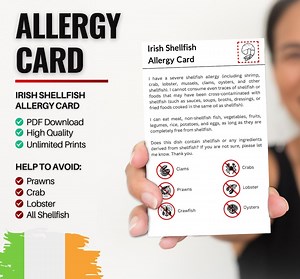 Irish Shellfish Allergy Card for Travel and Restaurants | Shrimp & Crustacean/shellfish Allergy in Ireland (digital Download) - Etsy