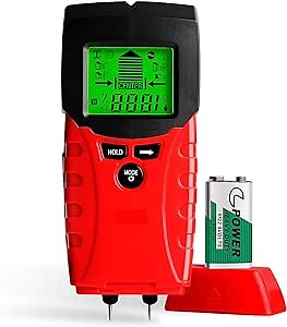 Stud Finder with Moisture Meter, 8 in 1 Electric Wall Scanner Sensor with Wood Detector, LCD Studs Tester with Water Leak Detector and Audio Alarm for Metal AC Wire (TM100)