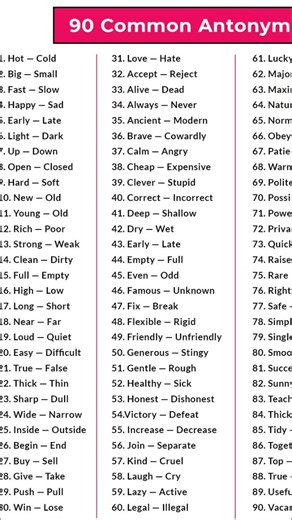 90 common antonyms