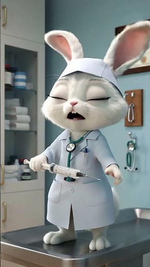 Ep.3 Bunny Doctor Faints Giving Self Shot 🐰💉 小兔医生给自己打针吓晕😂