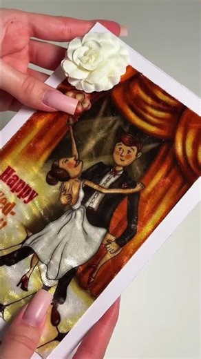 Handmade Velvet Wedding Greeting Card – Romantic Newlyweds with 3D Flower