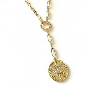 Custom Gold Paperclip Chain Necklace CZ Flower Charm Pendant