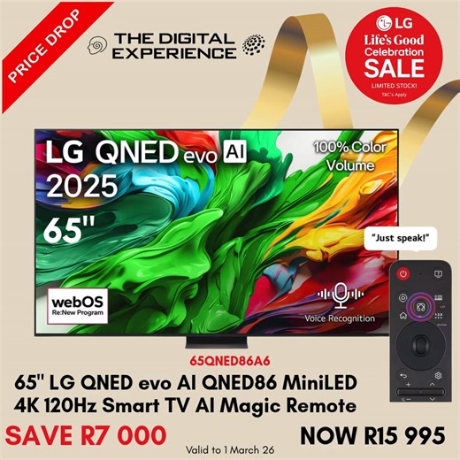 🔥📺 Prices Slashed on Selected LG TVs! 📺🔥 It’s your moment to upgrade your screen in the LG Life’s Good Sale. Enjoy sharp 4K clarity, vibrant colour, smooth motion and smart TV features across a range of selected LG TVs — perfect for movies, sport and gaming. 💥 Major price drops – limited selection ⚡ Be quick, these will go fast! Bigger screen. Better picture. Better deal. Shop in store or online https://bit.ly/4syeOr3 Best Brands. Best Price. Best Advice. Free Delivery within 50km from Four