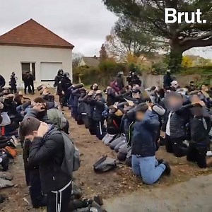 3.5M views · 21 reactions | "Here's a well-behaved class." Rounded up by police, and forced to kneel in the mud. These 150 French youths, including minors, were arrested after riots in the western Paris region. | Brut UK | Facebook