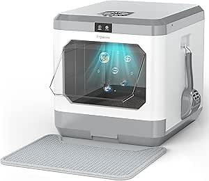 Tripamin Smart Cat Litter Box Odor Control (Updated), Covered Cat Litter Box with Lid, Enclosed Large Cat Litter Boxes for Big Cats，Included Litter Scoop & Mat，Anti-Leakage & Splash,Easy Cleaning