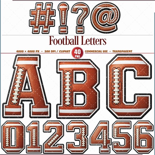 Football Alphabet Clipart Varsity Letters Numbers PNG Set - Etsy