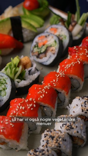 Yumi Sushi on Instagram: "Hokkaido🥢 Det er navnet på en af vores mest populære vegetarmenuen bestående á 26 stykker. Her får du: 8 blomkål hosomaki, 8 rød vegetar kaburimaki, 3 vegetar futomaki, 3 radish mushroom futomaki, 1 nigiri mango, 1 nigiri rød peberfrugt, 1 nigiri avocado, 1 shoot (asparges) nigiri🤍 Husk, at du både kan få vegtar sushi i vores menuen og i vores ad libitum🥢 Vi ses hos YŪMI🤍 #yumisushi #aalborg #allerød #foryou"