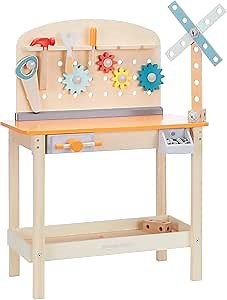 Amazon Basics Wooden Play Toy Tool Set and Workbench for Toddlers, Preschoolers, Children Age 3+ Years, 36 cm D x 58 cm W x 77.9 cm H, Multicolor