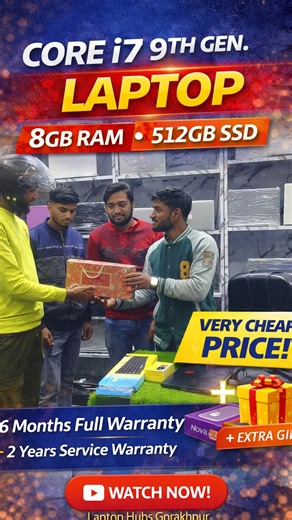 LAPTOPHUBS TIWARI LAPTOP COMPUTER on Instagram: "🔥 CORE i7 9th GEN LAPTOP – SUPER DEAL! 🔥 💻 Powerful Performance at Very Cheap Price 👉 Intel Core i7 (9th Generation) 👉 8GB RAM 👉 512GB SSD 👉 Smooth speed & fast booting ⚡ 🎁 Laptop ke saath EXTRA GIFT FREE 🛡️ Warranty bhi full safe: ✅ 6 Months Full Warranty ✅ 2 Years Service Warranty 💯 Perfect for: ✔ Students ✔ Office work ✔ Programming ✔ Editing & Daily use 📍 Shop Location: Dharamshala Bazar, Over Bridge ke niche, Gorakhpur (UP) 📱 Lapt