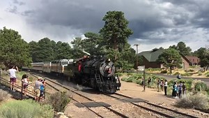 All aboard! Train departing Grand Canyon this afternoon. The first Saturday of each month is a “Steam Saturday“ #GrandCanyon #Arizona #RailRoad #Railroading #Locomotive #GrandCanyon100 #100YearsOfGrand [Video shows steam locomotive starting up and passing by while train is departing.] -mq | Grand Canyon National Park