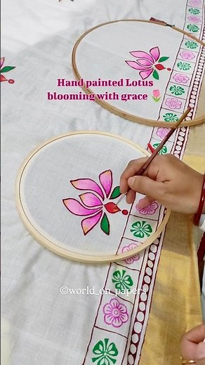 Hand-Painting a Lotus on Saree | Traditional Indian Art in Progress 🎨🌸#handpainted #sareepainting