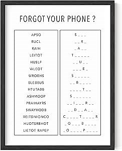HAUS AND HUES Funny Bathroom Decor & Signs | Funny Bathroom Unscramble Wall Art, Framed Black and White Guest Bath Sign for Powder Room | 12"x16"